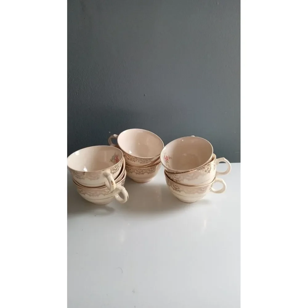 Vintage Cream Tea Cups with Delicate Floral Pattern and Gold Trim Set of‎ 6